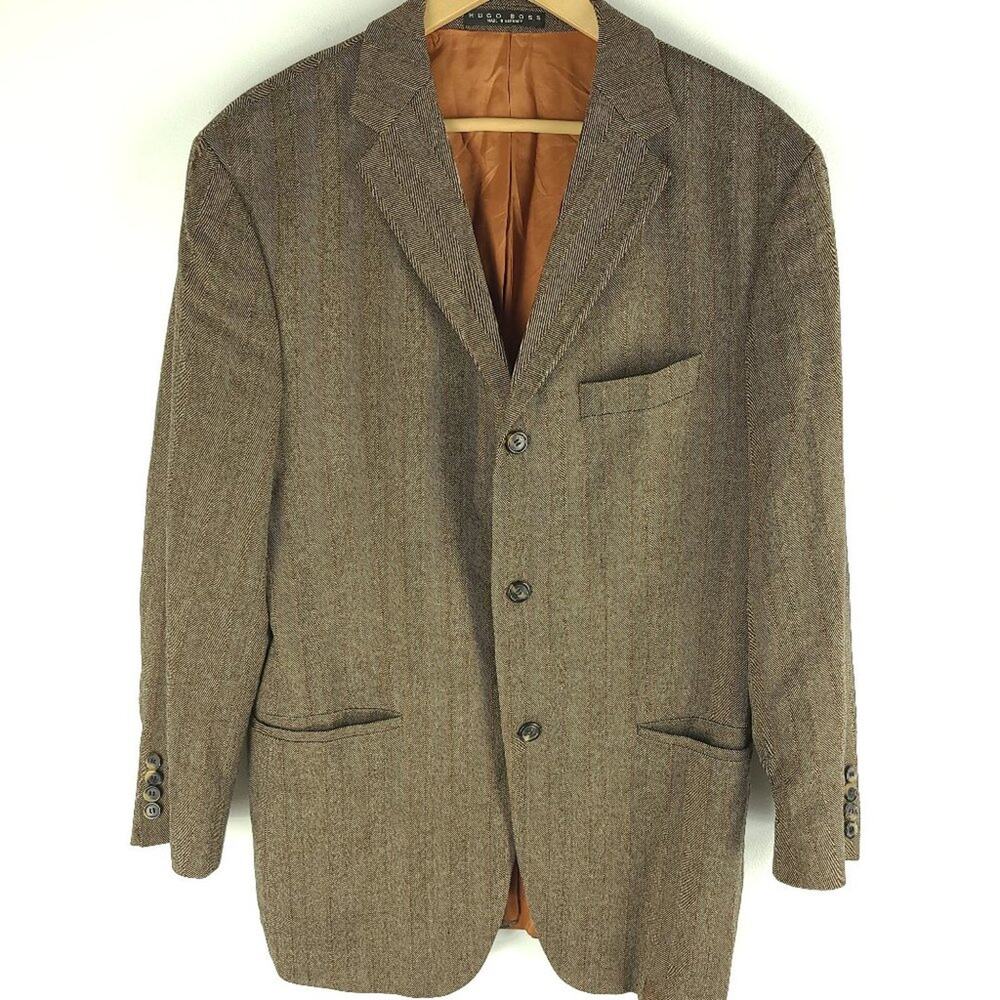 Hugo Boss Blazer Jacket Virgin Wool Tan Lined Single Vent Size 42R